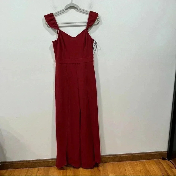 ๐ Rachel Rachel Roy lona Sweetheart Neck Flutter Sleeve Jumpsuit Red Medium - Picture 3 of 10